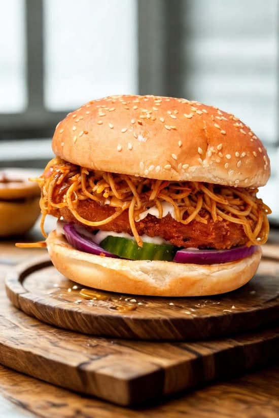 Aloo tikki noodle burger from The Snack Fusion